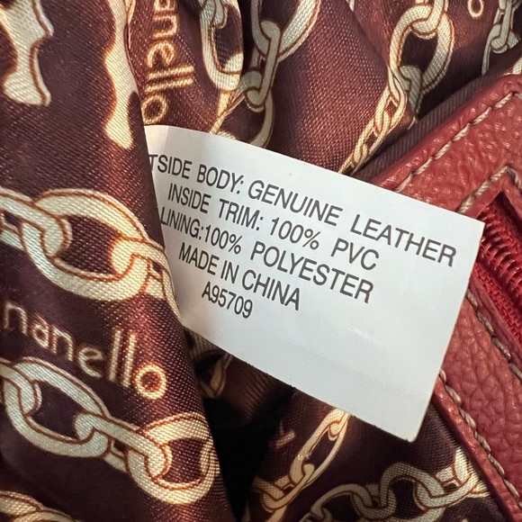 Tignanello Red Genuine Leather Medium Size Double Hand Tote Handbag - Picture 16 of 16